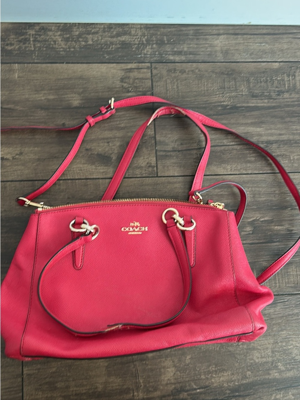 Coach Red/Pink Leather Double-Handle Shoulder Bag with Crossbody Strap